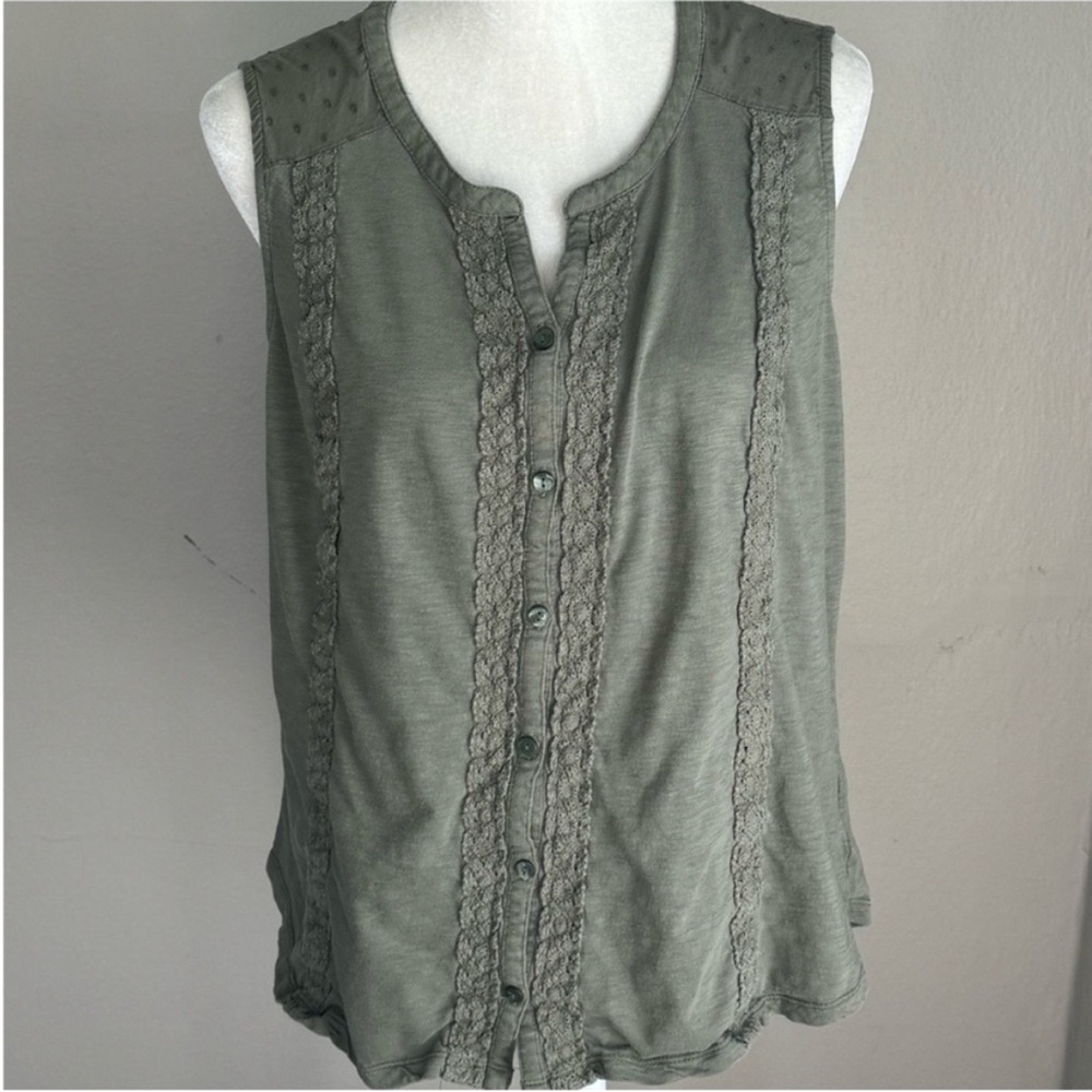 Style & Co Army Green Button Up Blouse - Picture 3 of 9